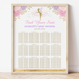 Rosa Lila Blommigt Fairy Girl Baby Shower Sittar Poster