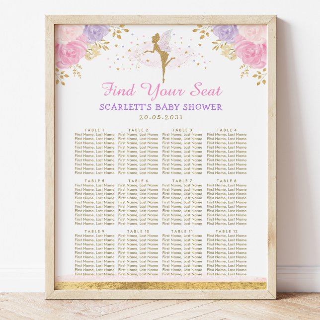 Rosa Lila Blommigt Fairy Girl Baby Shower Sittar Poster (Skapare uppladdad)