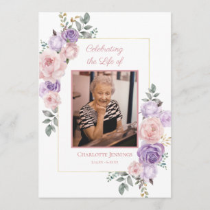 Rosa Lila Blommigt Funeral Memorial Program