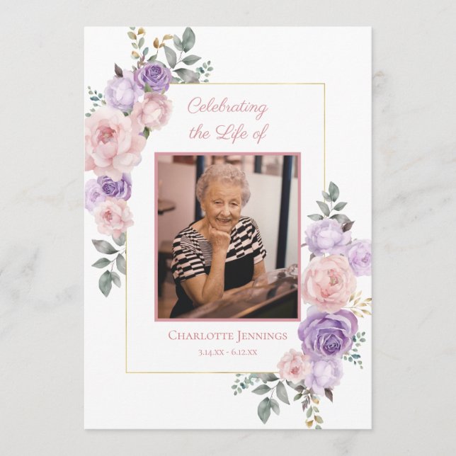 Rosa Lila Blommigt Funeral Memorial Program (Framsida)