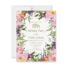 Rosa Lila Blommigt Grönt Löv 18:e födelsedagen