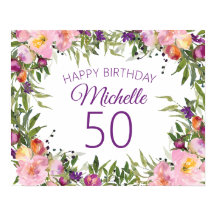 Rosa Lila Blommigt Grönt Löv 50:e födelsedagen