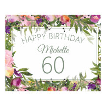Rosa Lila Blommigt Grönt Löv 60 födelsedagar