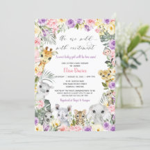 Rosa Lila Blommigt Jungle Animals Girl Baby Shower