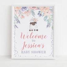 Rosa Lila Blommigt Lamb Baby Shower Välkomstskylt