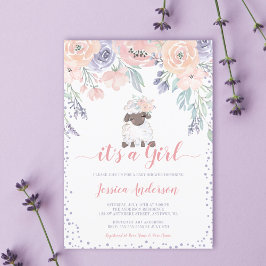 Rosa Lila Blommigt Lamb Girl Baby Shower Inbjudningar