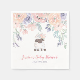Rosa Lila Blommigt Lamb Girl Baby Shower Pappersservett