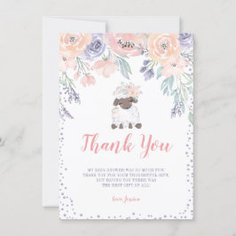 Rosa Lila Blommigt Lamb Girl Baby Shower Tack Kort