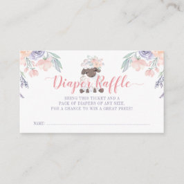 Rosa Lila Blommigt Lamb Girl Diaper Raffle Biljett Tilläggskort