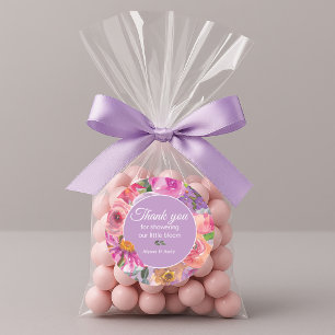 Rosa Lila Blommigt Little Bloom Baby Shower Runt Klistermärke