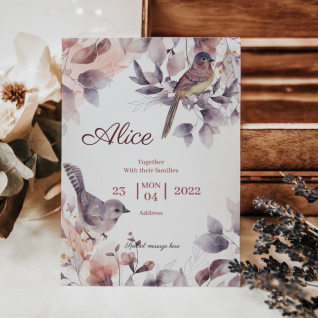 Rosa Lila blommigt med babydusch hos fåglar Inbjudningar (Skapare uppladdad)