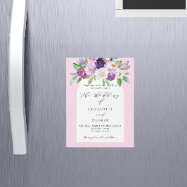 Rosa lila blommigt med vattenfärg är en lyx bröllo magnetisk inbjudningskort