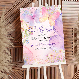 Rosa Lila Blommigt Oh Baby Butterfly Baby dusch Poster