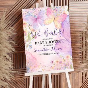 Rosa Lila Blommigt Oh Baby Butterfly Baby dusch Poster