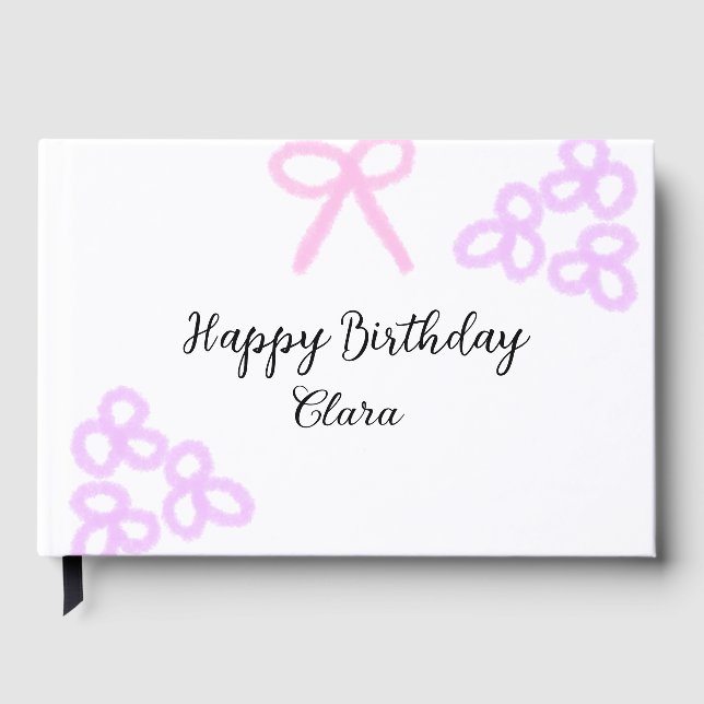 Rosa lila blommigt pastel grattis på födelsedagen gästböcker (Framsida)