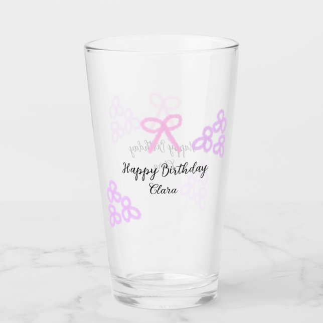 Rosa lila blommigt pastel grattis på födelsedagen glaskopp (Framsida)