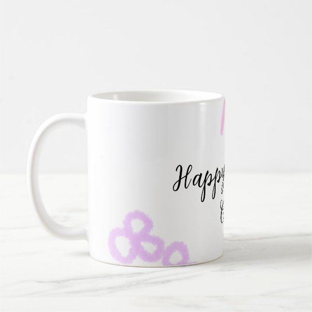 Rosa lila blommigt pastel grattis på födelsedagen kaffemugg (Vänster)