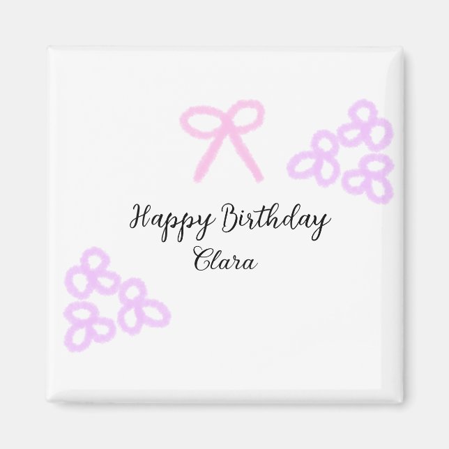 Rosa lila blommigt pastel grattis på födelsedagen magnet (Framsidan)