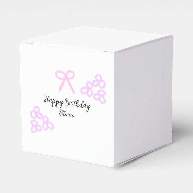 Rosa lila blommigt pastel grattis på födelsedagen presentaskar (Framsidan Sidan)