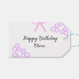 Rosa lila blommigt pastel grattis på födelsedagen presentetikett