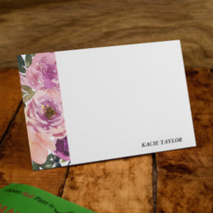 Rosa Lila Blommigt Personlig Note Cards Anteckningskort