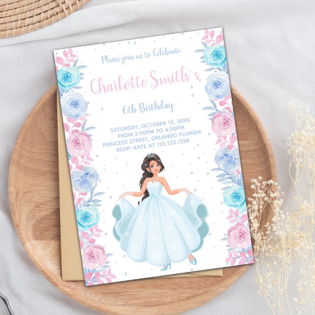 Rosa Lila Blommigt Princess Birthday Investigation Inbjudningar (Pink Purple Floral Princess Birthday Invitations)