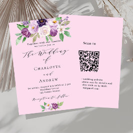Rosa lila blommigt QR - uppgifter om OSA lyxur brö Inbjudningar