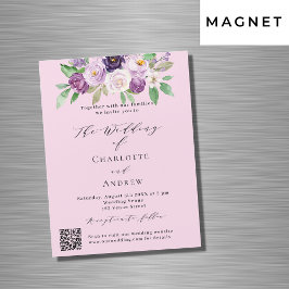 Rosa lila blommigt QR - uppgifter om OSA lyxur brö Magnetisk Inbjudningskort