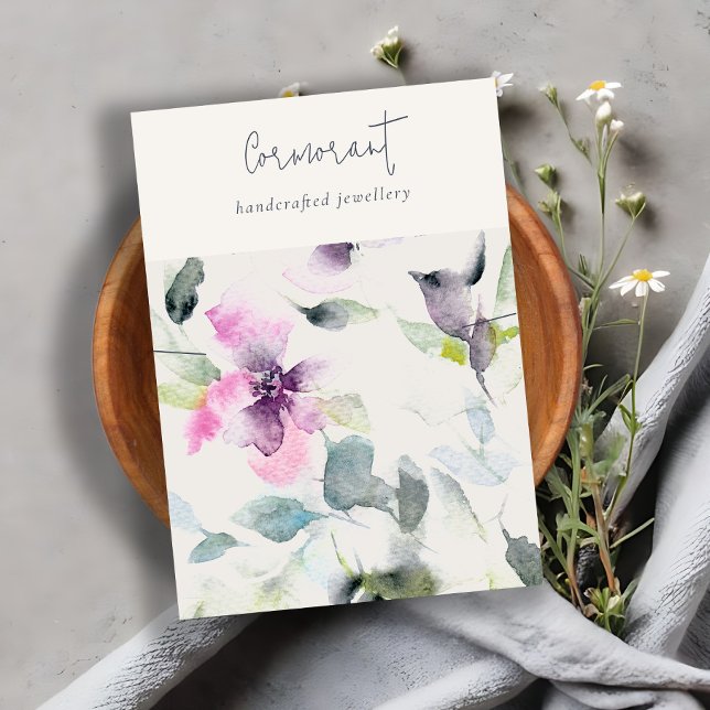 Rosa Lila Blommigt Script Band Holder Visitkort (Skapare uppladdad)