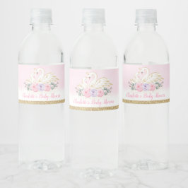Rosa Lila Blommigt Svan Princess Baby Shower Favor Vattenflaskor Etikett