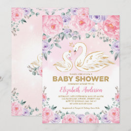 Rosa Lila Blommigt Svan Princess Baby Shower Inbjudningar