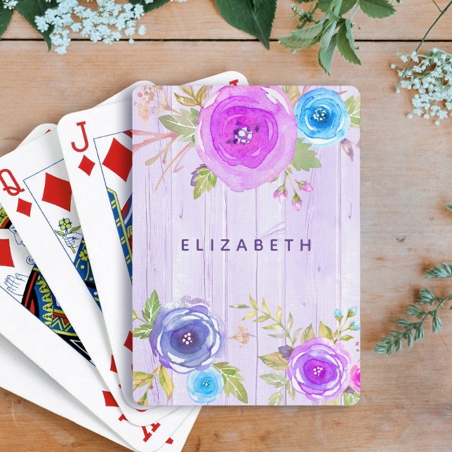 Rosa lila blommigt  vattenfärg, rundvirke, land casinokort (Skapare uppladdad)