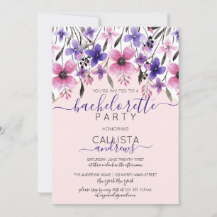 Rosa Lila Blommigt Watercolor Bachelorette Party Inbjudningar
