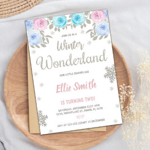 Rosa Lila Blommigt Winter Wonderland Birthday Inbjudningar