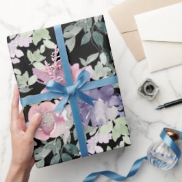 Rosa lila blommönster svart bakgrund presentpapper