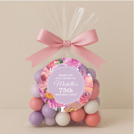 Rosa Lila blommor 75:e Födelsedagsfest Tack Runt Klistermärke