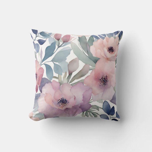 Rosa lila blommor Blommig design Kudde (Framsida)