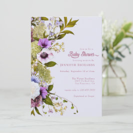 Rosa lila blommor | Bloom Baby Shower Inbjudningar