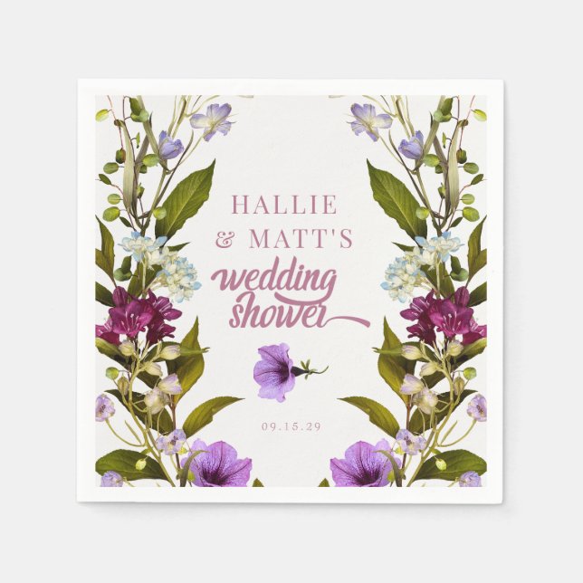 Rosa lila blommor | Bloom Bridal Shower Pappersservett (Framsidan)