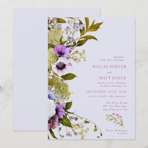 Rosa lila blommor   Bloom Wedding Inbjudningar
