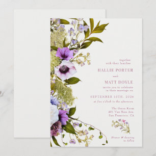 Rosa lila blommor Bloom Wedding Inbjudningar