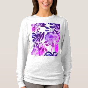 Rosa lila blommor Botaniskt mönster T Shirt