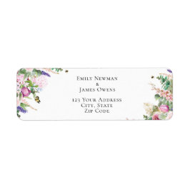 Rosa Lila blommor & Butterflies Adress Returadress Etikett