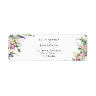 Rosa Lila blommor & Butterflies Adress Returadress Etikett