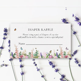 Rosa Lila blommor & Butterflies | Diaper Raffle Tilläggskort
