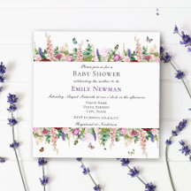 Rosa Lila blommor Butterfly Square Baby Shower