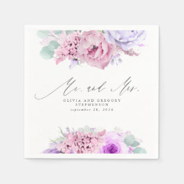 Rosa Lila blommor Elegant Botanical Mr. och Mrs. Pappersservett