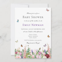 Rosa Lila blommor med Butterflies Baby Shower