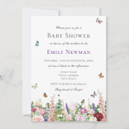 Rosa Lila blommor med Butterflies Baby Shower Inbjudningar