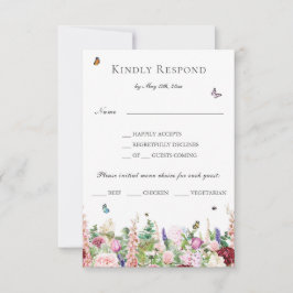 Rosa Lila blommor med Butterflies Menu OSA Kort